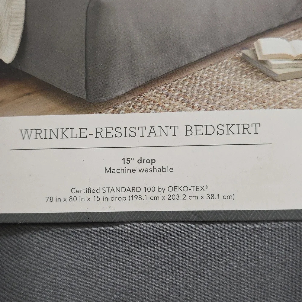 Threshold Pleated Sateen Gray Wrinkle Resistant Cotton Bed Skirt - King